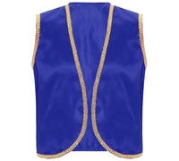 Linyuir Veste Da Cerimonia Uomo Principe Arabo Oriente Sultano Gilet Senza Maniche Davanti Aperti Giacca Bordatura Dorata Costumi Halloween Cosplay Blu reale L