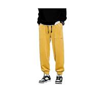 LinZong Mens Corduroy Joggers Pants,Loose Casual Tapered Sweatpants,Drawstring Elastic Waist Baggy Cargo Pants with Pockets (2XL, Yellow)