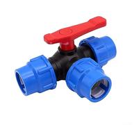 Lioaeust Valvola a sfera a 3 vie per tubo in PE, valvola in plastica nera e blu con controllo manuale per la direzione del flusso d'acqua, per raccordi di approvvigionamento idrico industriale e