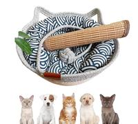 Liocwocne Virelapets Woven Rope Cat Basket, 2025 New Virela Woven Rope Cat Basket with Handle, Foldable Protects Furniture Pet Bed with Ball(Grey,Large 18.9"in)