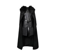 LIOEUE Costume Cosplay Jon Snow Della Guardia Della Notte | Completo Medioevale Con Lunga Cappa in PU Nero (Kleidung,L)