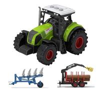 LioMaxi Scala 1:36 macchinina agricola inerziale per bambini, trinciacaricatrice, azienda agricola, agricoltura,3 effetti sonori simulati, luci, trattore + 2 rimorchi (Trattore + morsetto per legno)