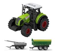 LioMaxi Scala 1:36 macchinina agricola inerziale per bambini, trinciacaricatrice, azienda agricola, agricoltura,3 effetti sonori simulati, luci, trattore + 2 rimorchi (Trattore + rimorchio)