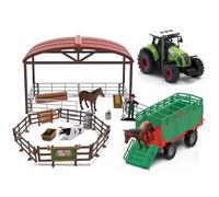 LioMaxi Scala 1:36 Veicolo agricolo inerziale (37 pezzi), stalle, set di combinazione di animali, giocattolo per bambini, trattore, fattoria, 3 effetti sonori simulati, luci