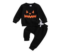 LIOMENGZI Neonato Bambino Ragazza Pantaloni di Natale Abiti Camicie Lunghe Babbo Natale Felpa Pantaloni Autunno My First Christmas Clothes Set, Zucca Nero Marrone, 12-18 mesi