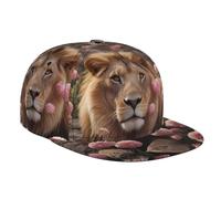 Lion Among Pink Flowers Sport Travel Baseball Cap | Cappello piatto regolabile | Cappello da sole unisex