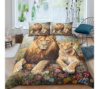 Lion and cubSet Di Copripiumino 3 pezzi motivo 3D cerniera nascosta Wildlife painting style copripiumino con federa soffice ultra morbido e traspirante for bambini adulti ragazzi Double（200x200cm）