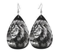 Lion Black And White Illustration Orecchini Da Donna In Pelle A Forma Di Goccia Squisito Orecchini Da Donna In Finta Pelle Eleganti Ciondolo A Goccia Per Matrimoni Feste Accessori