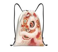 Lion Dance Head Red Gold Borsa con Cordoncino Stringa Borsa con Coulisse Pieghevole Zaino per Donna Nuoto Campeggio 36X42Cm