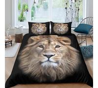 Lion face portrSet Di Copripiumino microfibra 3 Pezzi stampa di 3D cerniera nascosta Wild animal photography copripiumino con federa soffice ultra morbido e traspirante for bambini King（220x240cm）