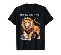 Lion Reading Citazione Knowledge Is Power Design Maglietta