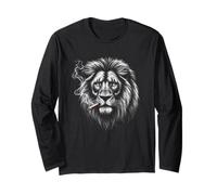 Lion Smoking, Edgy Funny Boss Ironico Ribelle Punk Nero Maglia a Manica