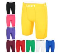 LION SPORTSWEAR Pantaloncini a compressione per calcio e sport - Strato base multiuso per uomo e bambini, ideale per palestra, allenamento e corsa, ambra, 7-9 Years