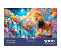 Lion Stands over A Waterfall at Dusk Puzzle Da 1000 Pezzi The Lion Elemento Essenziale Per Le Serate Di Giochi in Famiglia, Adulti E Bambini 70x50cm/1000pcs