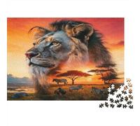 Lion Sunset Safari 1000 Pezzi Cartone Spesso Puzzle Fai Da Te Per Bambini Principianti Gioco Divertente Impegnativo Sollievo Dello Stress Idea Regalo 70x50cm/1000pcs