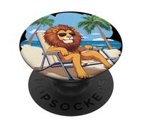 Lion vive la sua vita migliore in una vacanza tropicale PopSockets PopGrip Adesivo