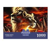 Lion with Sunset Landscape Double Exposure Materiale Cartone Atossico Hobby Ideale Per Ridurre Stress, Godersi Momenti Tranquilli E Weekend 70x50cm/1000pcs