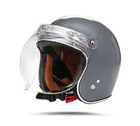 LIONCIANO Casco Moto Demi-Jet Moto Cross Casco Scooter Caschi Motorino Vintage DOT/ECE Omologato Donna Uomo, Casco Semiaperto Con Visiera Antigraffio(Grigio Gelido, L56-57cm)