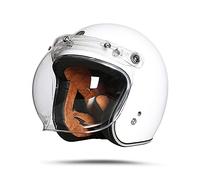 LIONCIANO Casco Moto Demi-Jet Moto Cross Casco Scooter Caschi Motorino Vintage DOT/ECE Omologato Donna Uomo, Casco Semiaperto Con Visiera Antigraffio(Bianco Brillante, L56-57cm)