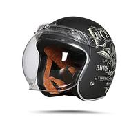 LIONCIANO Casco Moto Demi-Jet Moto Cross Casco Scooter Caschi Motorino Vintage DOT/ECE Omologato Donna Uomo, Casco Semiaperto Con Visiera Antigraffio(Volano Fortunato Nero Opaco, XXL60-61cm)