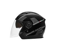 LIONCIANO Casco Semiaperto Adulto con Doppia Visiera, Casco Moto Demi-Jet Moto Cross Casco Scooter Caschi Motorino Vintage, Piloto Urbano Helm(Nero Brillante)