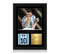 Lionel Messi Celebratory World Cup 2022 - Espositore con foto in formato A4, con firma digitale riprodotta, regalo per gli appassionati di calcio