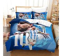 Lionel Messi Set Di Biancheria Da Letto Con Stampa 3D Per Bambini E Adulti, 3 Pezzi Copripiumino in Microfibra Con Chiusura Lampo E Federe, Morbido, Resistente, Traspirante Single（140x200cm）