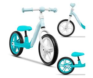 LIONELO Alex Bici senza pedali per bambini da 3 anni fino 30kg Leggera e resistente Ruote in schiuma 12'' Manubrio e sella regolabili Blocco dello sterzo Poggiapiedi sagomato Peso 3kg (Alex, Turchese)