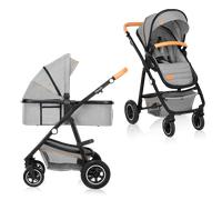 Lionelo Amber 2IN1 - Passeggino Duo 2 in1 Navicella e Passeggino, fino a 22 Kg reclinabile + Coprigambe Borsa e Parapioggia colore Grigio
