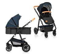 Lionelo Amber 2IN1 - Passeggino Duo 2 in1 Navicella e Passeggino, fino a 22 Kg reclinabile + Coprigambe Borsa e Parapioggia colore Blue