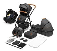 LIONELO Amber Passeggino Trio 0-22 kg Passeggino set 3-in-1: Passeggino + Navicella + Ovetto per neonato e bambini 0 fino a 48 mesi o 22 kg Regolabile e pieghevole, Ruote grandi, Cappotina XXL