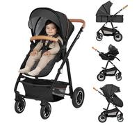 LIONELO AMBER PLUS Passeggino multifunzionale 3 in 1 da 0 a 4 anni fino a 22 kg con navicella XL, seggiolino auto fino a 13 kg, schienale regolabile, grandi ruote fuoristrada 360o, cappottina XXL