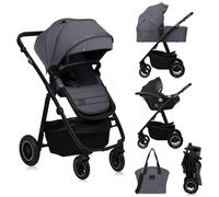 LIONELO AMBER PLUS Passeggino multifunzionale 3 in 1 da 0 a 4 anni fino a 22 kg con navicella XL, seggiolino auto fino a 13 kg, schienale regolabile, grandi ruote fuoristrada 360o, cappottina XXL