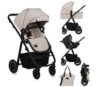 LIONELO AMBER PLUS Passeggino multifunzione 3 in 1 da 0 a 4 anni fino a 22 kg con gondola XL, seggiolino auto fino a 13 kg, schienale regolabile, grandi ruote fuoristrada 360o cappa XXL
