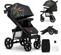 Lionelo Annet Buggy - Passeggino pieghevole fino a 22 kg con funzione reclinabile, con accessori, ruote in schiuma EVA, zanzariera, copri-piedi, portabevande, Nero chiaro