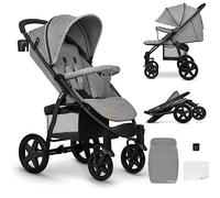 LIONELO Annet passeggino leggero pieghevole grigio cruro, regorabile con posizione sdraiata con ruote EVA cappottina XXL con zanzariera coprigambe portabibite fino 22 kg