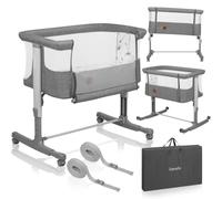 lionelo Aurora 3in1 Culla Co-sleeping e Lettino da viaggio per neonato bambini fino 9kg Regolabile in altezza e Inclinazione Parete aperta rete traspirata Materasso innovativo Zanzariera