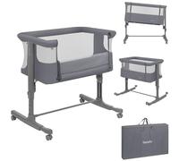 LIONELO Aurora Culla Co-Sleeping e Lettino da Viaggio 3 in 1 fino a 9 kg | Per Neonati, Altezza e Inclinazione Regolabili, Parete Apribile, Rete Traspirante e Materasso Innovativo