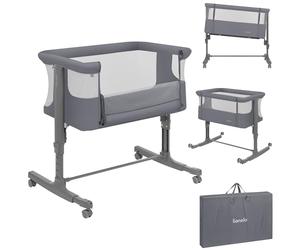 LIONELO Aurora Culla Co-Sleeping e Lettino da Viaggio 3 in 1 fino a 9 kg | Per Neonati, Altezza e Inclinazione Regolabili, Parete Apribile, Rete Traspirante e Materasso Innovativo