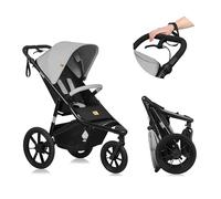 LIONELO AZURA Passeggino per Jogging da 6 mesi a 22kg Passeggino a Tre Ruote, Schienale Regolabile Completamente Reclinabile Grandi Ruote Gonfiabili Sospensione Completa Cappottina XXL (Grigio)