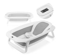 LIONELO BABYBUBBLE Vaschetta Bagnetto Pieghevole Neonato 0-3 Anni Con Termometro e Riduttore Seggiolino Bagno Portatile in Silicone Tappo di Scarico Antiscivolo Stabile e Compatta per Viaggio (Grigio)