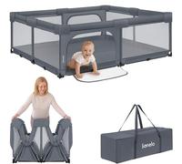 LIONELO Box Bambini 150 x 180 x 75 cm Florence Easy Fold, Rete Traspirante, Sicuro, Portatile, Facile da piegare, 2 Ingressi con Zip, Per bambini 0-4 anni (Grigio XL, 180 x 200 x 68 cm)