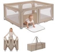 LIONELO Box Bambini 150 x 180 x 75 cm Florence Easy Fold, Rete Traspirante, Sicuro, Portatile, Facile da piegare, 2 Ingressi con Zip, Per bambini 0-4 anni (Beige, 185 x 151 x 76,5 cm)