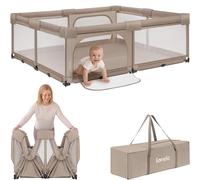 LIONELO Box Bambini 150 x 180 x 75 cm Florence Easy Fold, Rete Traspirante, Sicuro, Portatile, Facile da piegare, 2 Ingressi con Zip, Per bambini 0-4 anni (Beige XL, 180 x 200 x 68 cm)