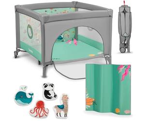 LIONELO Box per bambini e Lettino da Viaggio MILLE 2 in 1, 100 x 100 cm, Fino a 15 kg / 0 a 36 mesi, con Materasso 3D, Ingresso laterale con chiusura lampo, Ruote con freno, Facile da piegare