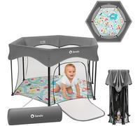 LIONELO Box per Bambini Roel Plus fino a 15 kg, 6-36 Mesi Ingresso Laterale con Cerniera, Lati in Rete Traspirante, Borsa per Trasporto, Protezione LockGuard, Chiusura Facile