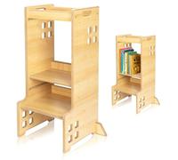 LIONELO CASS Torre Montessori per bambini 3in1, Da 1 Anno Fino a 30kg, Aiutante cucina, Libreria Scaffale e torre di apprendimento per bambini, Stabile e Sicurezza (Naturale)