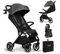 LIONELO Cloe Passeggino leggero e pieghevole per bambini da 0 fino a 22 kg, Schienale regolabile, Posizione nanna, Impermeabile, Cinture a 5 punti, Ruote XXL, Zanzariera, Portabicchieri (Grigio)