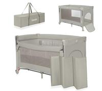 lionelo Ellen Lettino da Viaggio 3 in 1 - Culla Co-Sleeping con Fianco Abbassabile, Box Bambini con Materasso a 2 Livelli, 125 × 65 × 78 cm, Uscita Laterale Zip, Ruote con Freno, Borsa da Trasporto