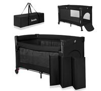 lionelo Ellen Lettino da Viaggio 3 in 1 Culla Co-Sleeping e Box Bambini | 125 × 65 × 78 cm, Fianco Abbassabile, Materasso a 2 Livelli, Uscita Laterale con Zip, Ruote con Freno e Borsa da Trasporto